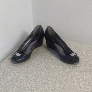 Coach Black Wedges with Silver Accents